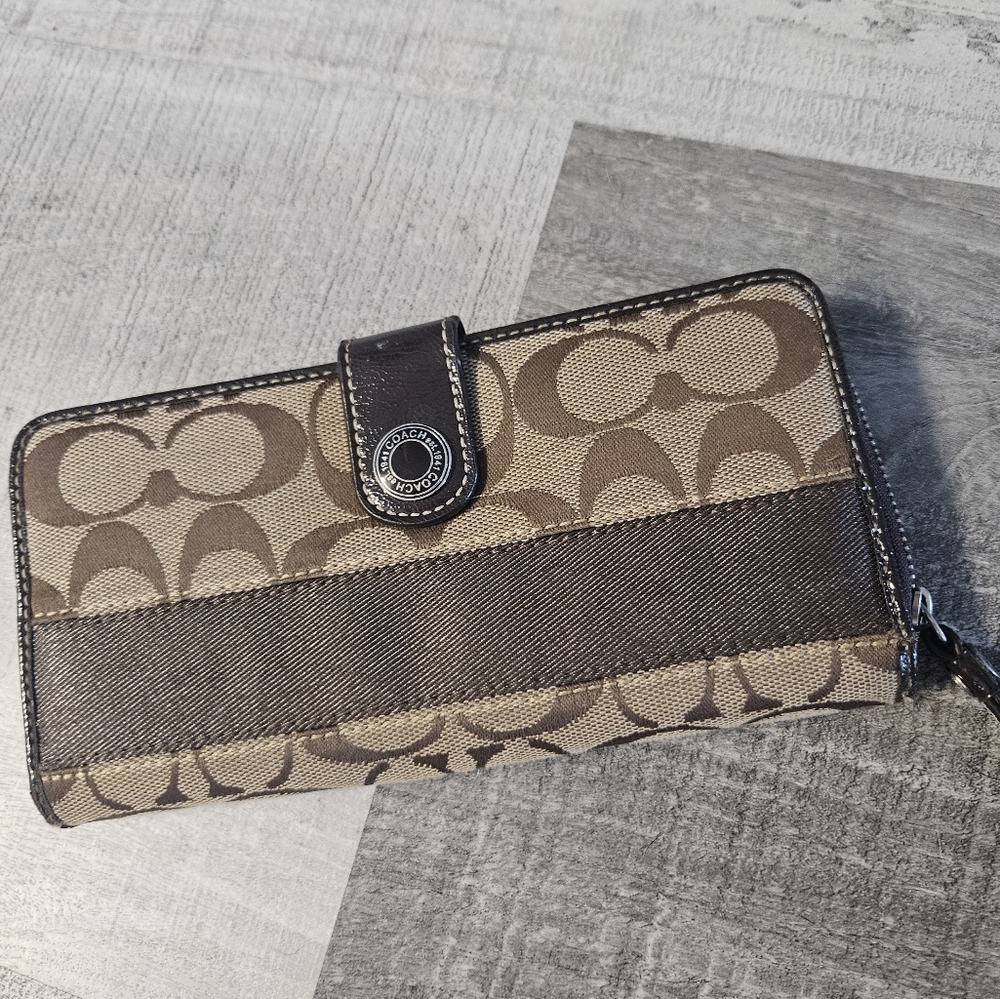 Coach Signature Brown and Tan Wallet